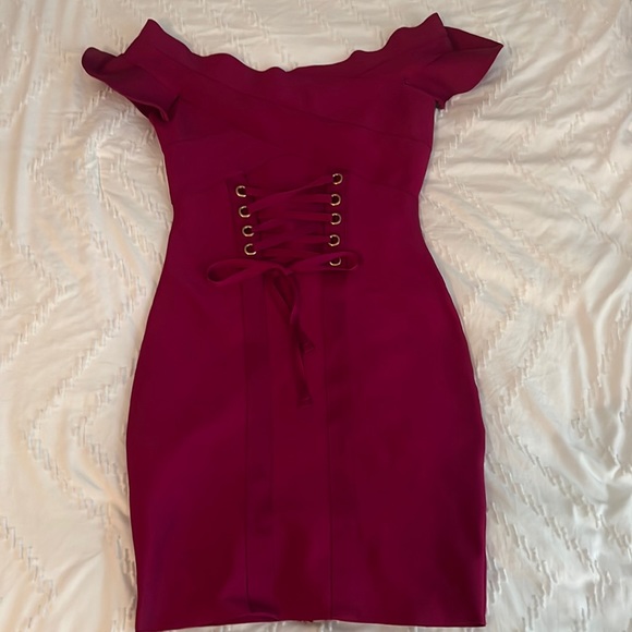 Plum/maroon body con bandage corset dress - Picture 1 of 4